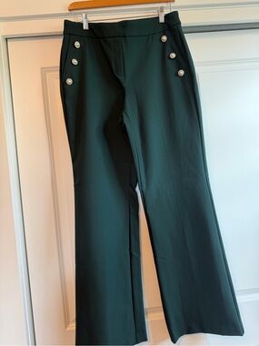 Rachel Zoe Dark Green Slip On Pants with Decorative Buttons Size 10